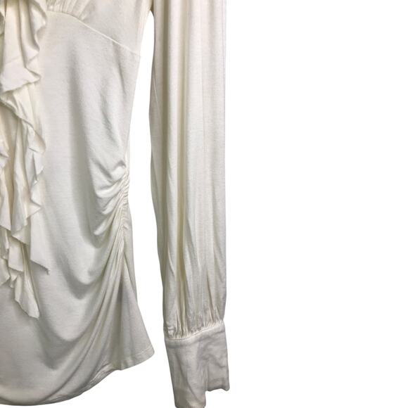 Arden B Blouse Women S Boho Festival Y2K White Cut Out Ruffle V Neck Long Sleeve - Picture 6 of 9